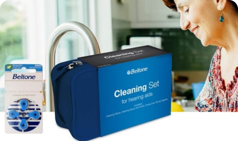 The Beltone hearing aid cleaning set contains tools to clean your hearing aids at home in one convenient package.