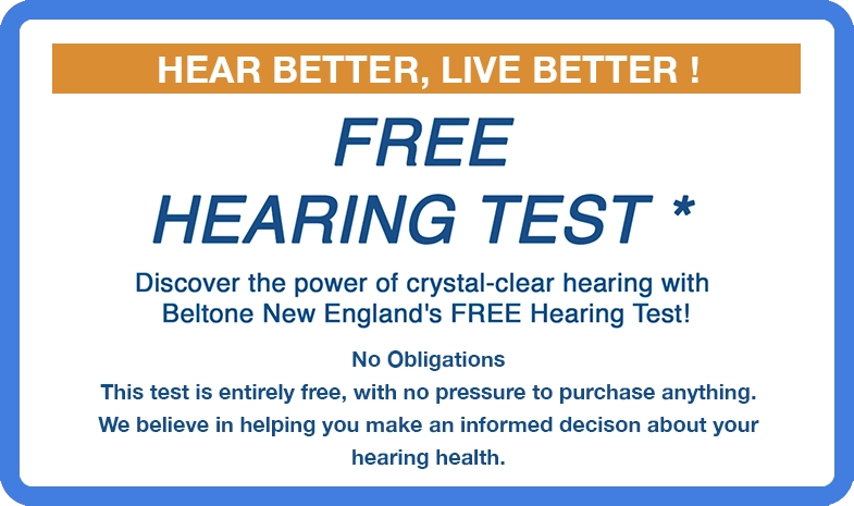 A promotional text of Free Hearing Test with Beltone New England